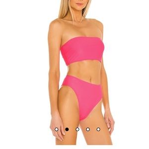 Frankies Bikinis Jenna Ribbed Bikini Bottoms and Bandeau Top in Bright Pink